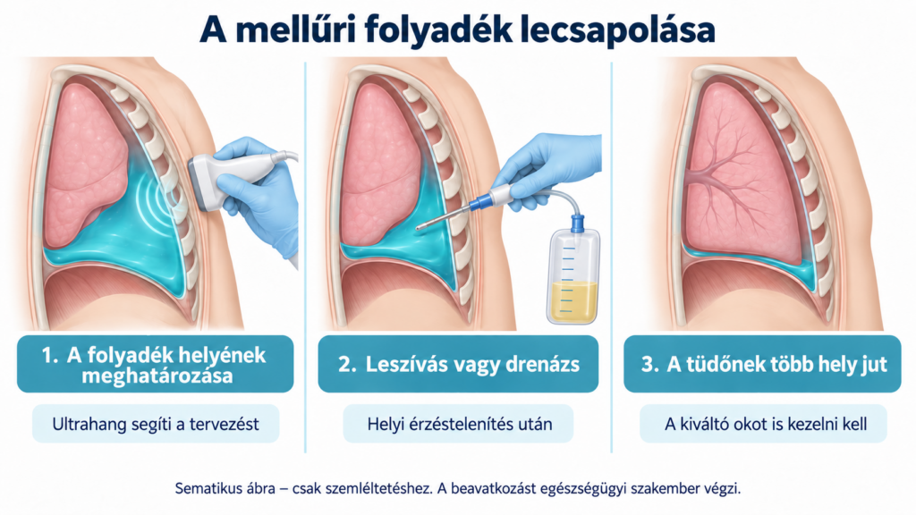 Mellűri folyadék ultrahanggal tervezett leszívásának és drenázsának sematikus ábrája