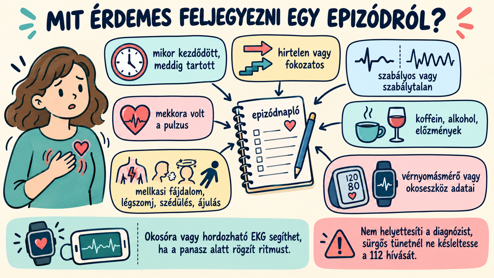 Palpitációs epizódról feljegyzendő adatok